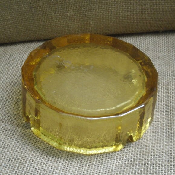 Vintage Blenko Amber Glass Pebble Textured Ashtray - Picture 7 of 14